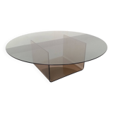 Vintage round glass and plexiglass coffee table, Space Age style, 70s
