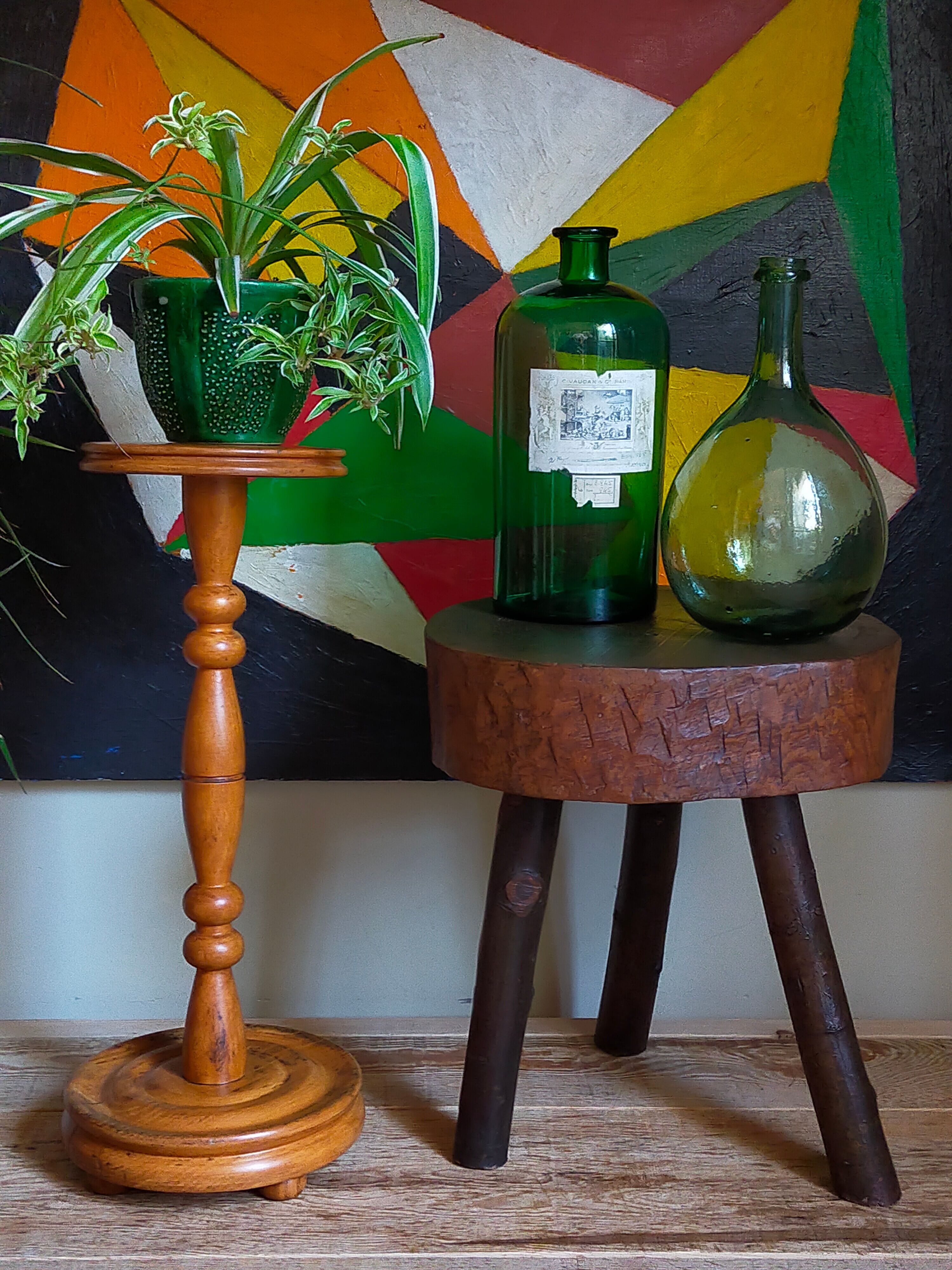 Plant harness in solid wood turned vintage