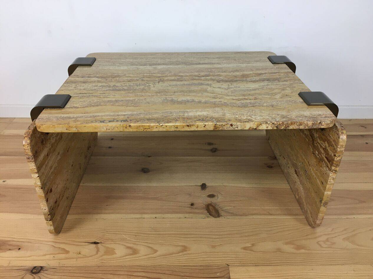 Travertine coffee table with aluminium joints, 1970s.
