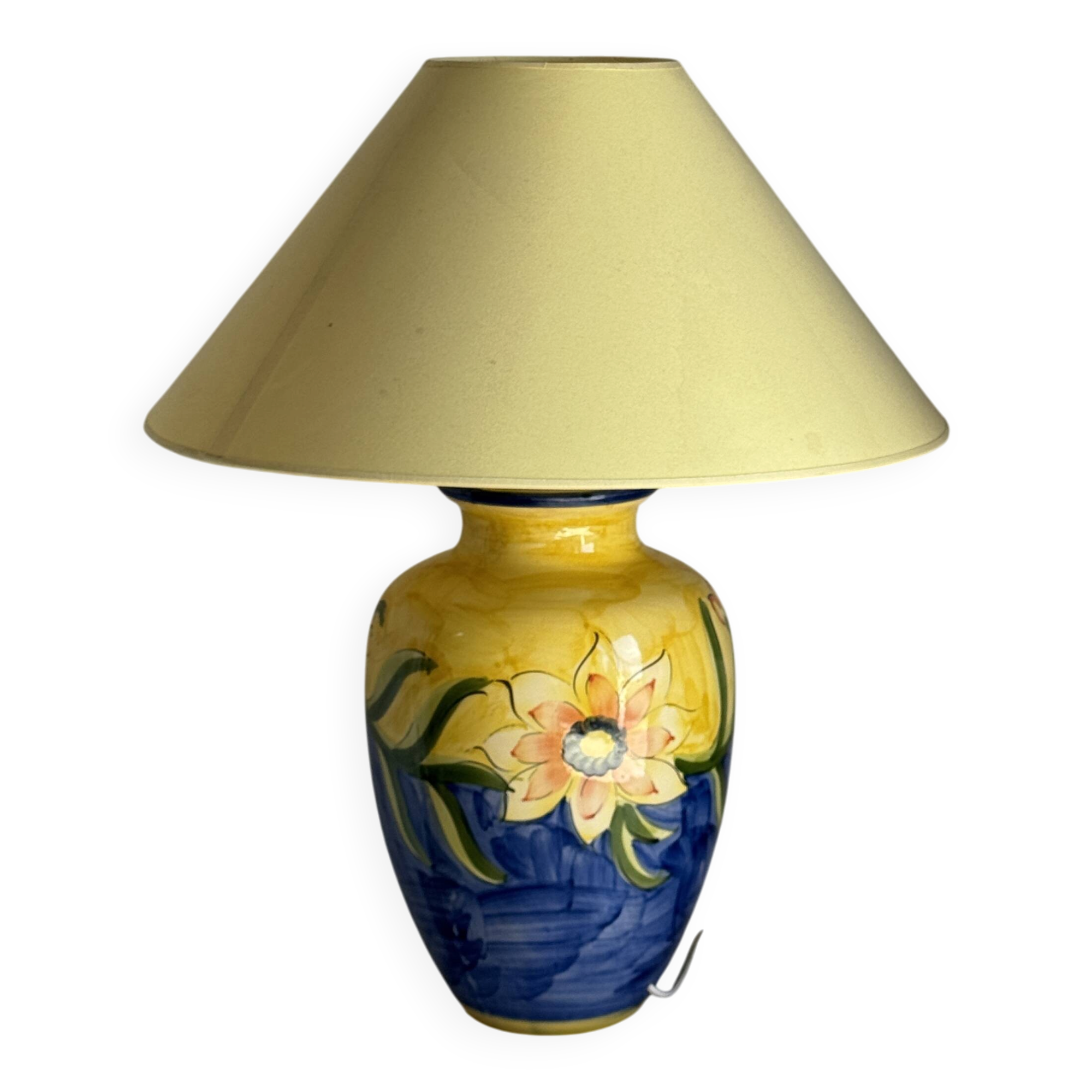 Large blue and yellow lamp with floral patterns H60