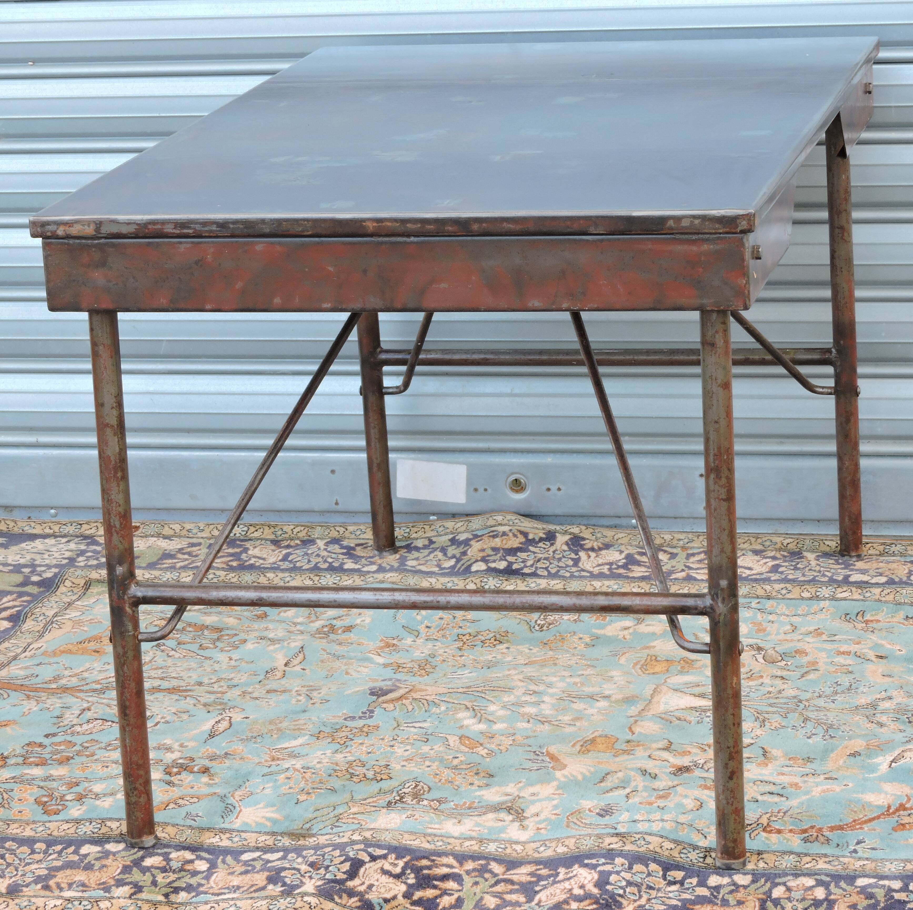 Former plumber folding workshop set restored industrial office table