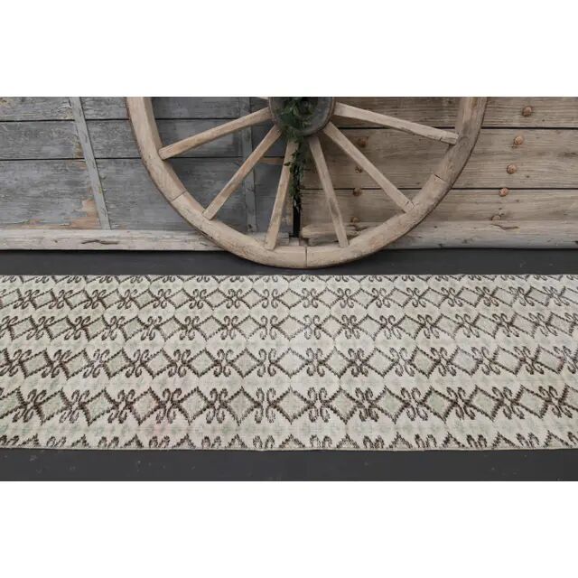 1970s Turkish Hand-Knotted Wool Cotton Beige Runner Rug 70x262