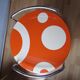 Pedestal table, vintage service on wheels, orange and white