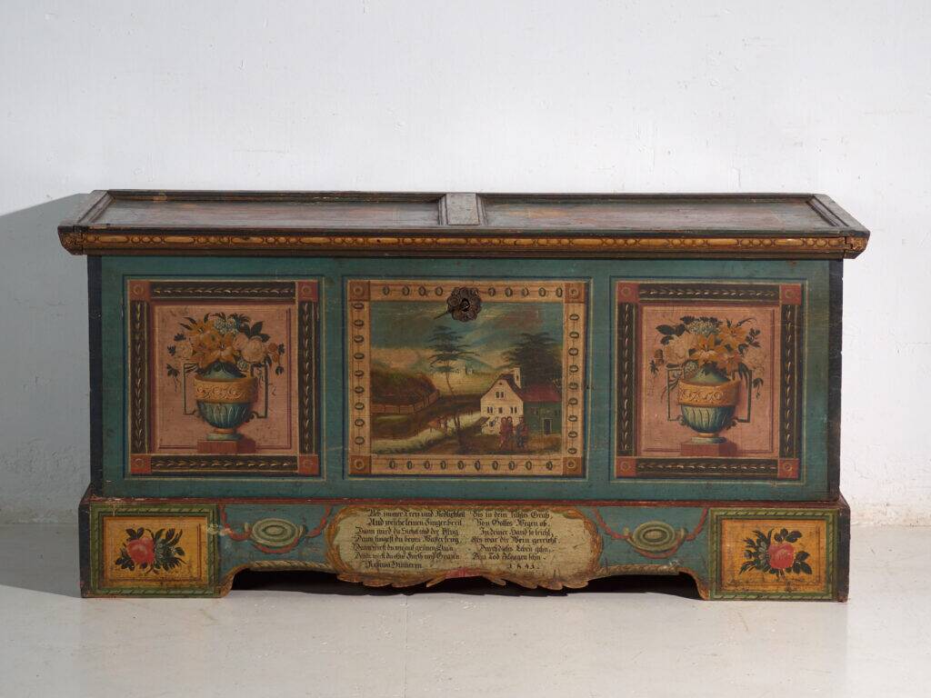 Antique wedding chest painted in pine – Austro-Hungarian Empire, 1841