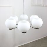 Lustre vintage en chrome et opaline, italie, 1970s