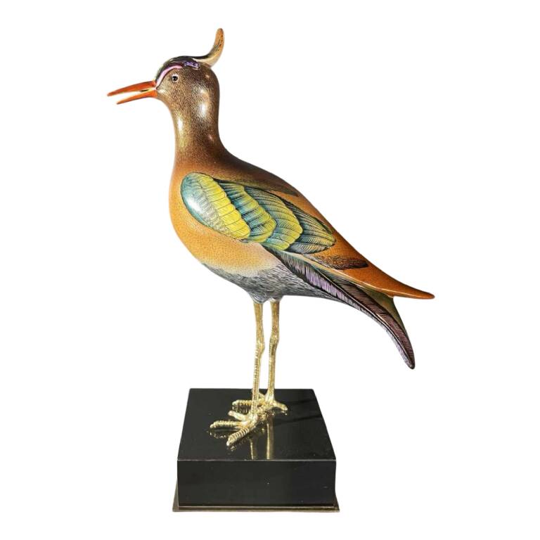 sculpture figurine polychrome porcelain & gilded bronze, Hollywood Regency,