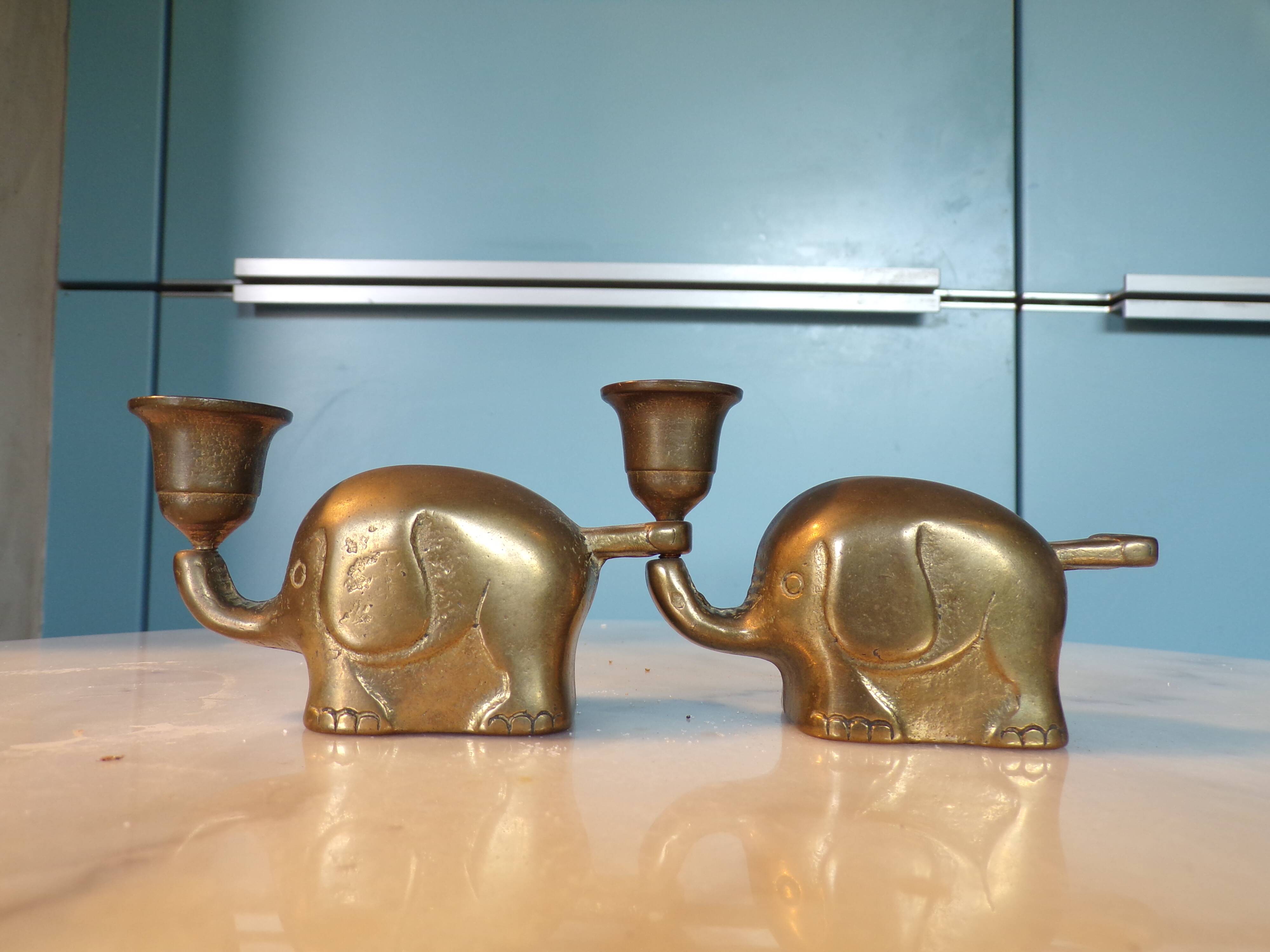 2 vintage Haku elephant candle holders