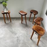Set of 5 olive tree tripod stools from the 50s