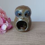 Pyrite Stoneware Owl Candle Holder, Vintage Pottery Owl Fragrance Burner