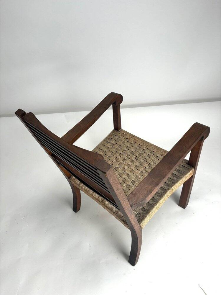 Vintage Italian Wood and Rope Armchair, 1930s