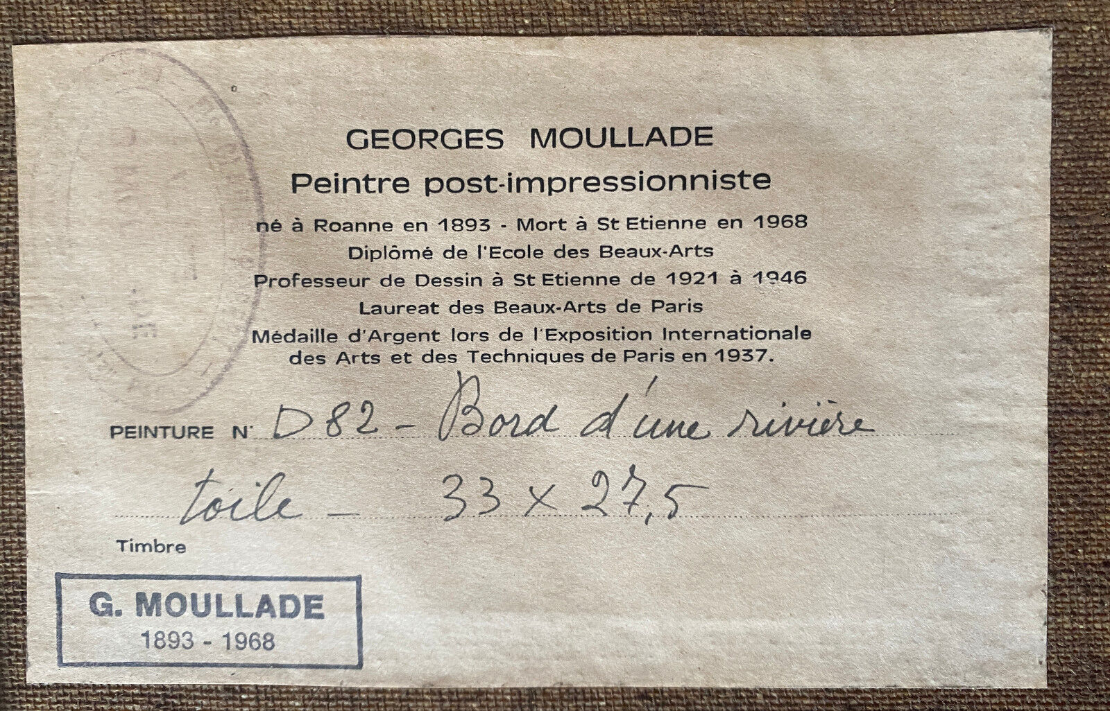 "Forest landscape" painting by Georges Moullade (1893-1968) frame