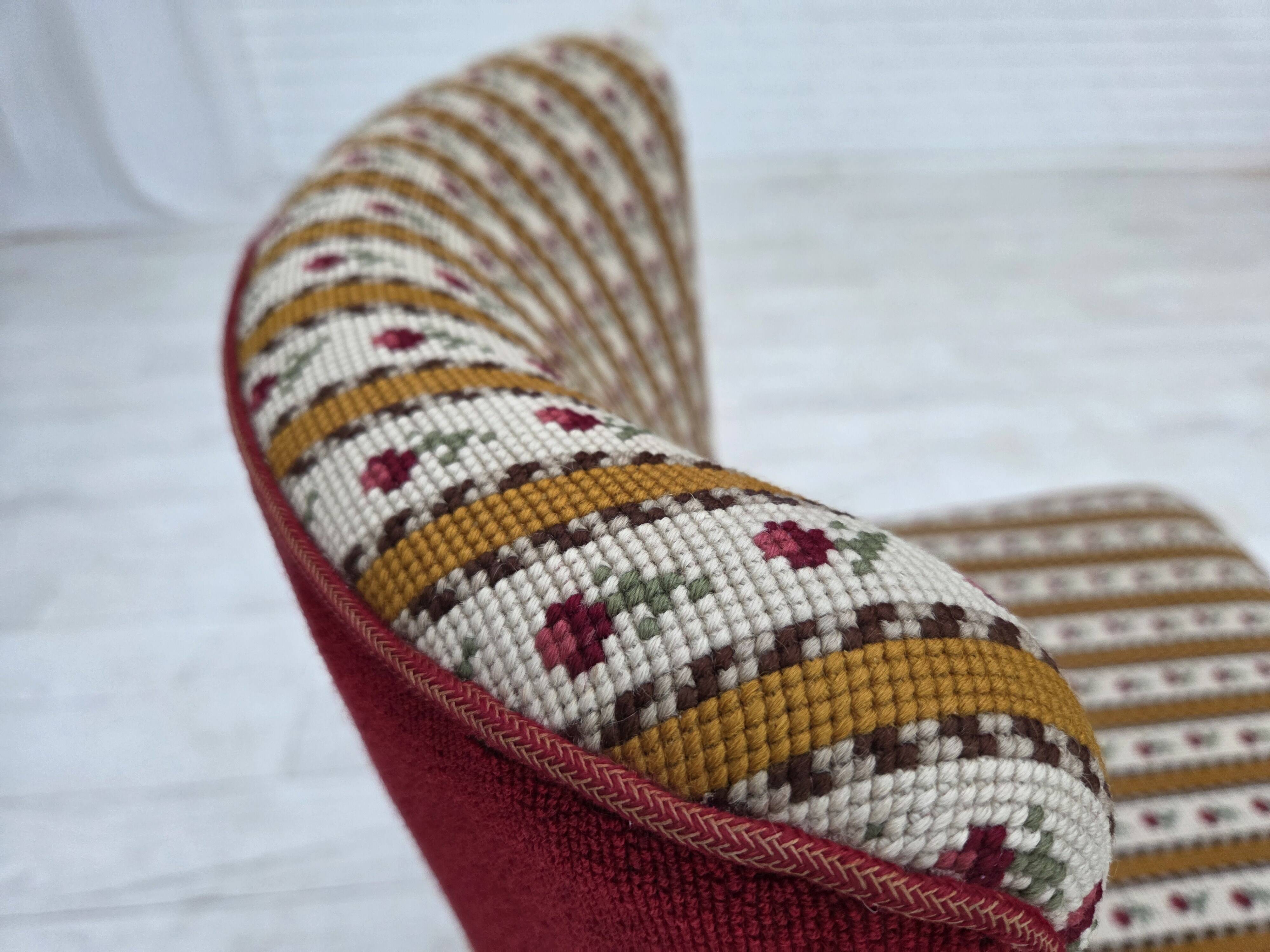 1960s, set of 2 Danish easy chairs, traditional Danish woven wool fabric.
