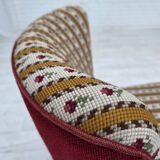 1960s, set of 2 Danish easy chairs, traditional Danish woven wool fabric.