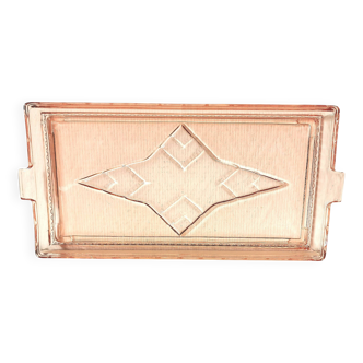cake dish, art deco pink glass tray