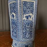 Pair of Japanese hexagonal blue background vases with cut sides DEC 739