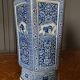 Pair of Japanese hexagonal blue background vases with cut sides DEC 739