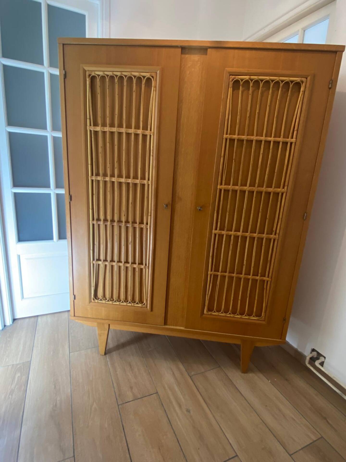 Armoire vintage bois/rotin années 50/60