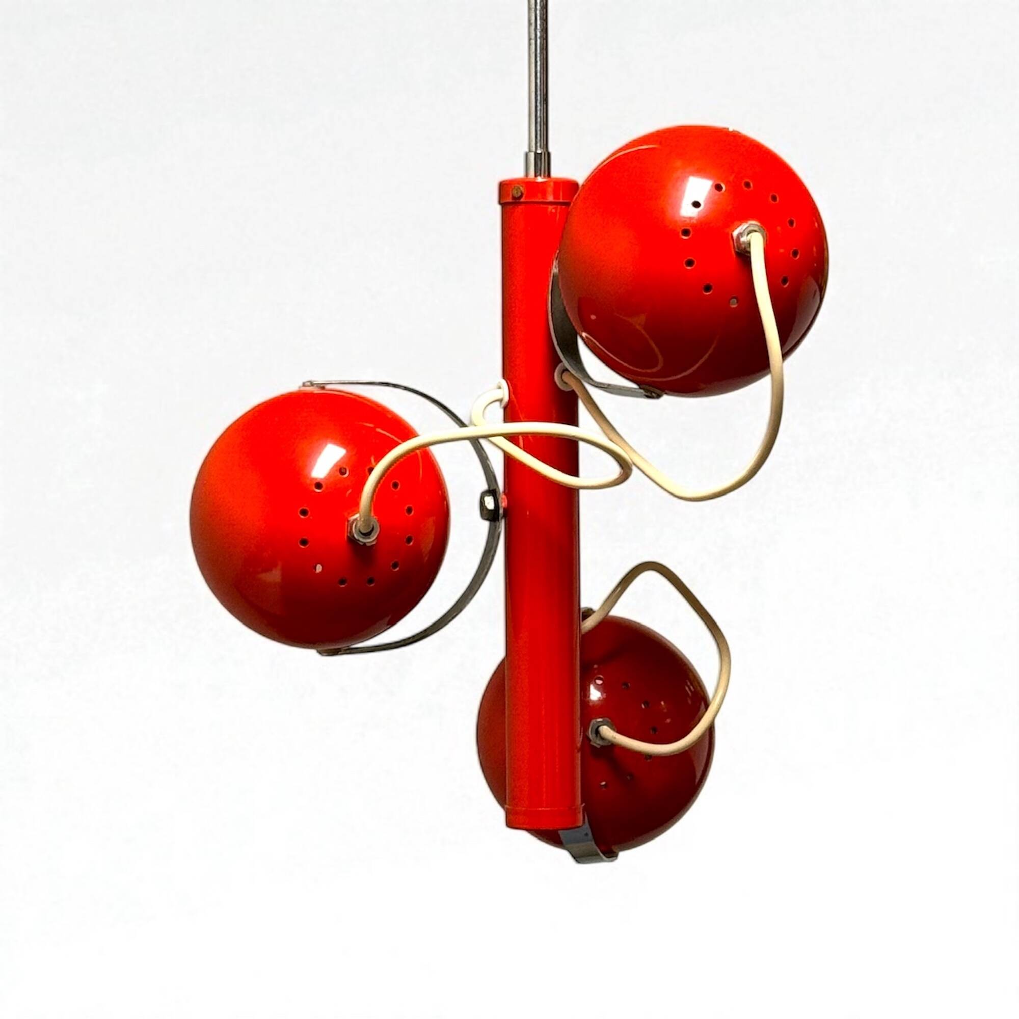 Red Eyeball Pendant Lamp, Chrome Finish – 1970s Futurist Design