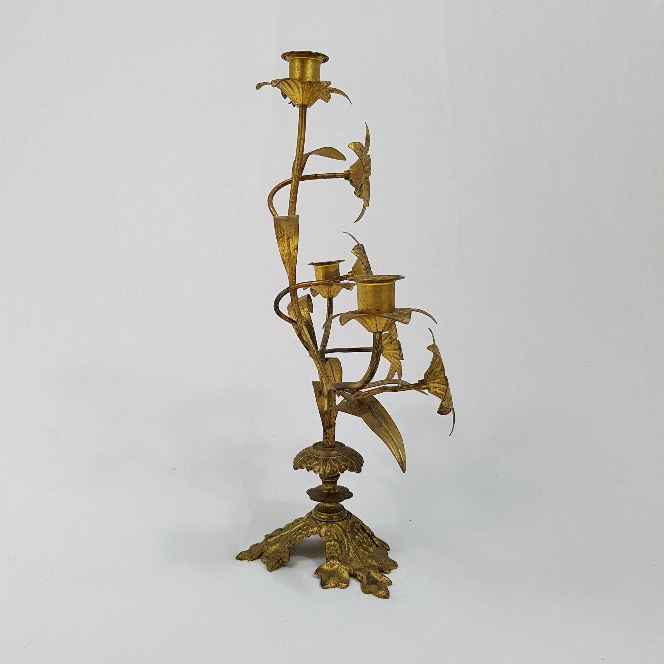 Candlestick church in bronze gold flower pattern floral lily flower
