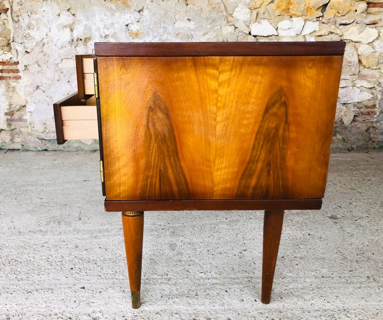 Vintage low row in flame walnut, by G N B , Circa 60