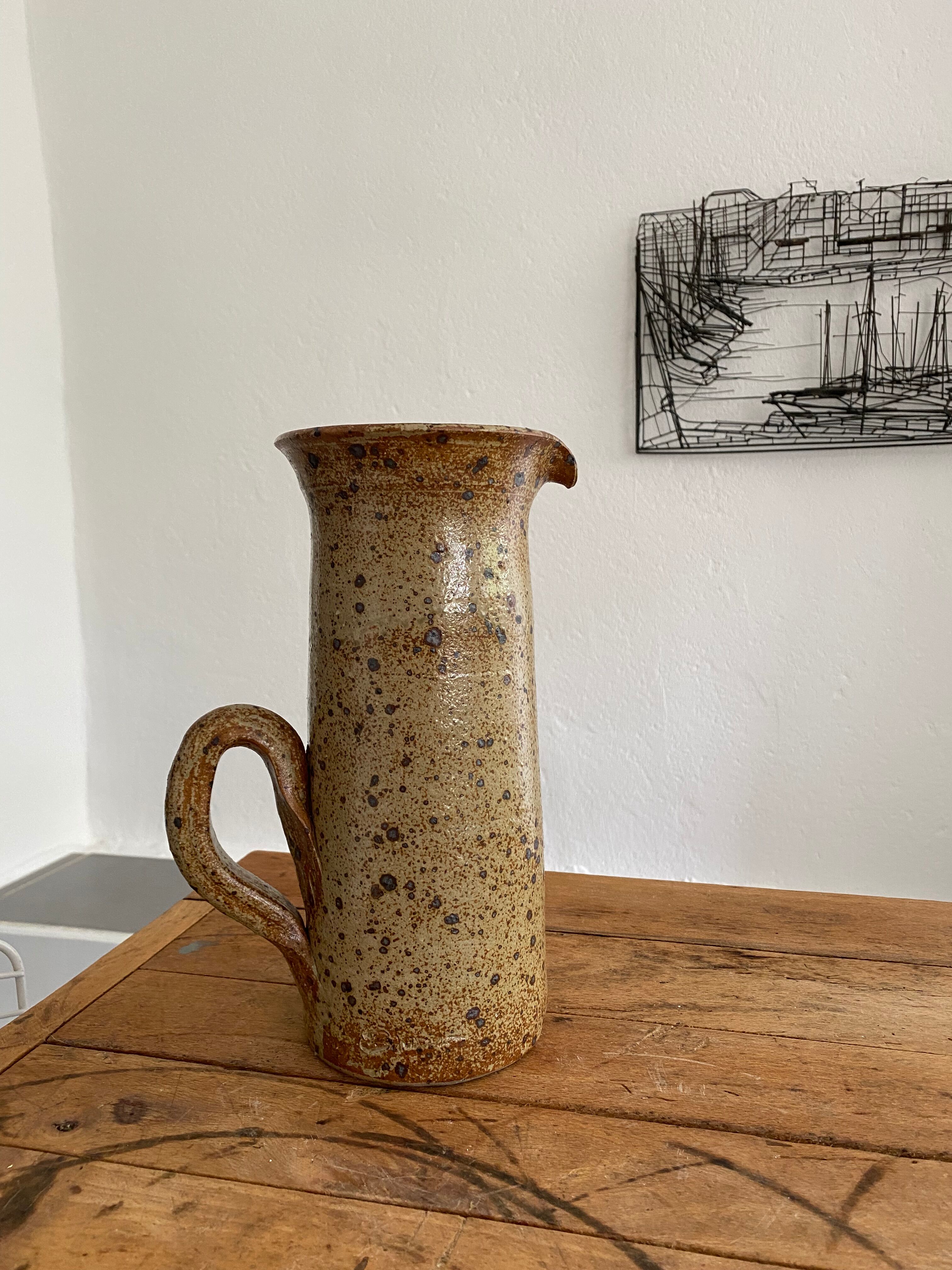 Vintage sandstone pitcher signed Guy Baudat
