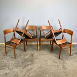 Set of 6 dining chairs by Henning Kjaernulf for Korup Stolefabrik, teak and leather, 1960s