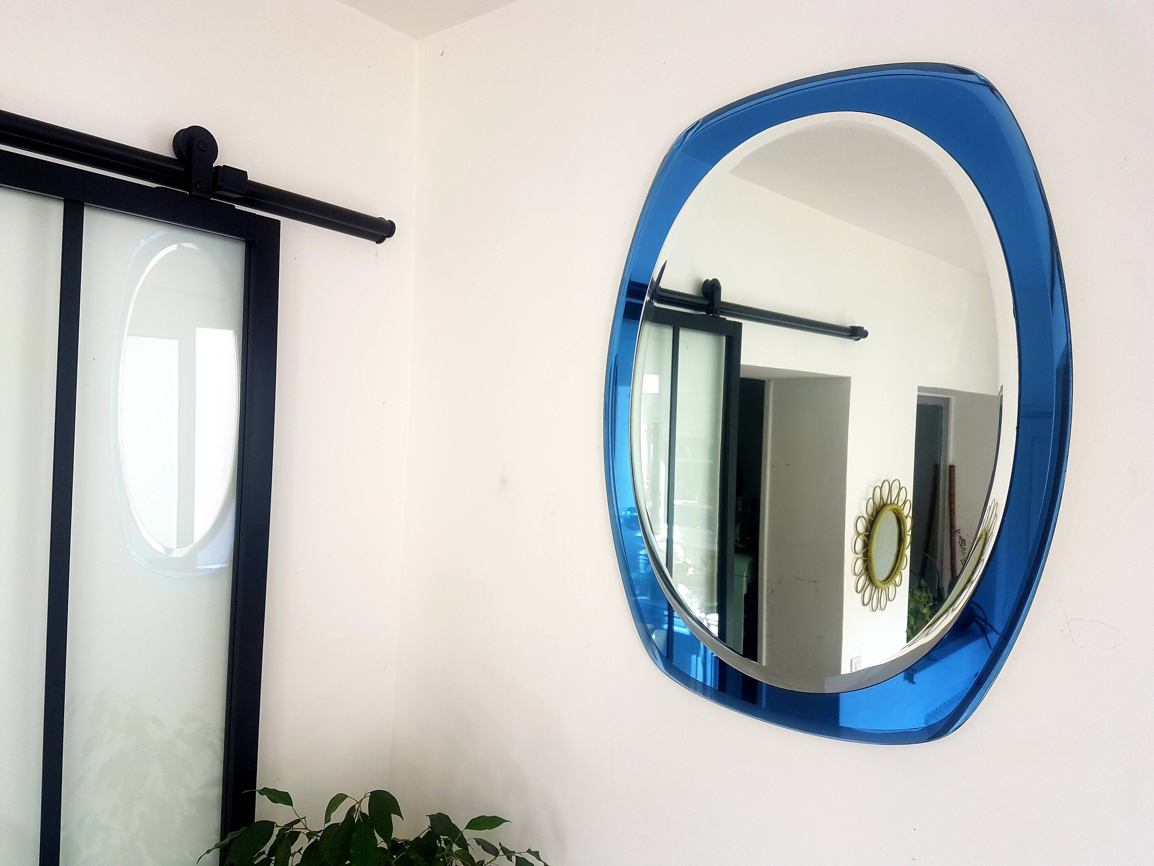 Miroir sur plaque de verre bleu 60×80 cm