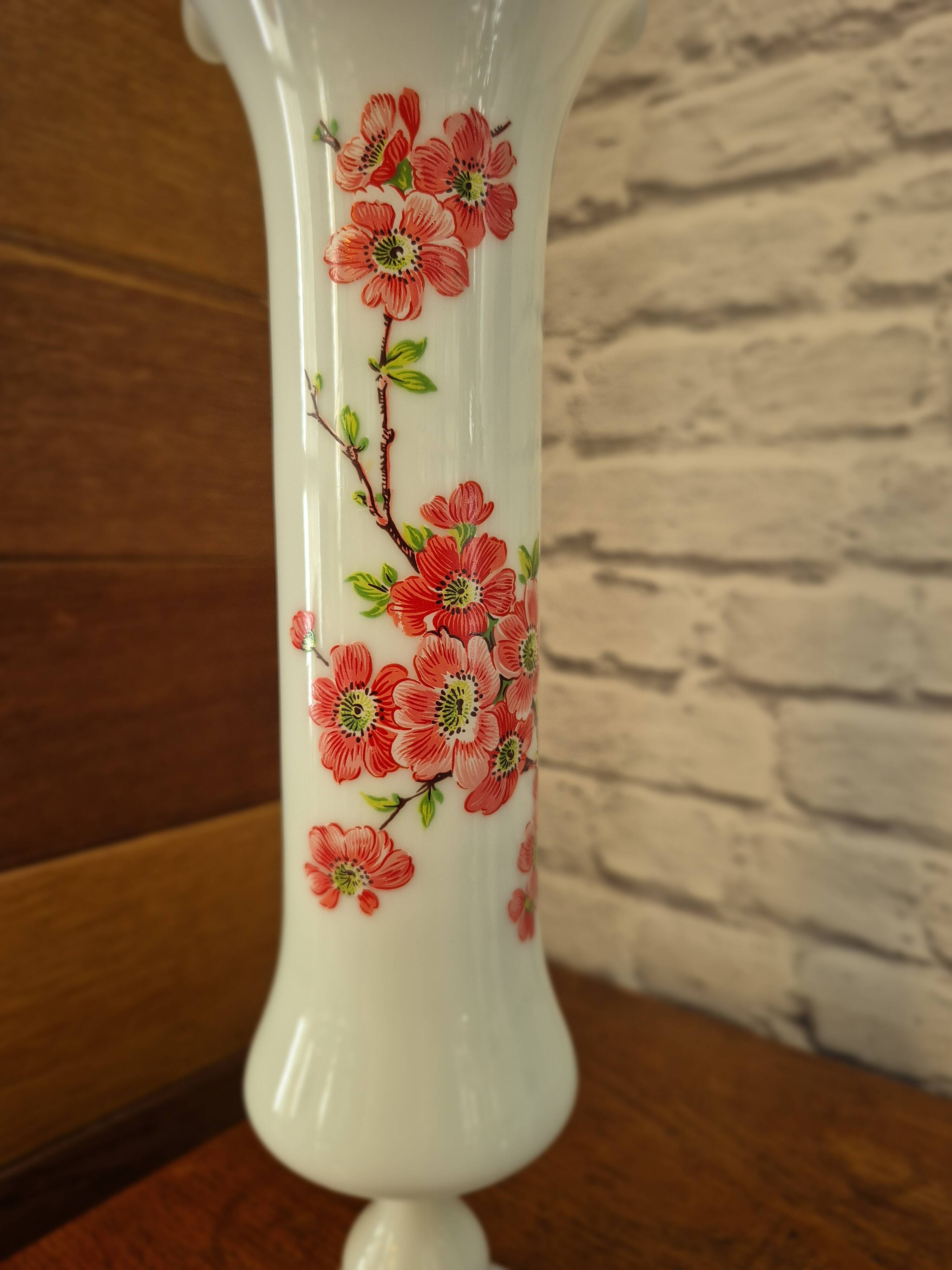 Grand vase opaline fleuri vintage