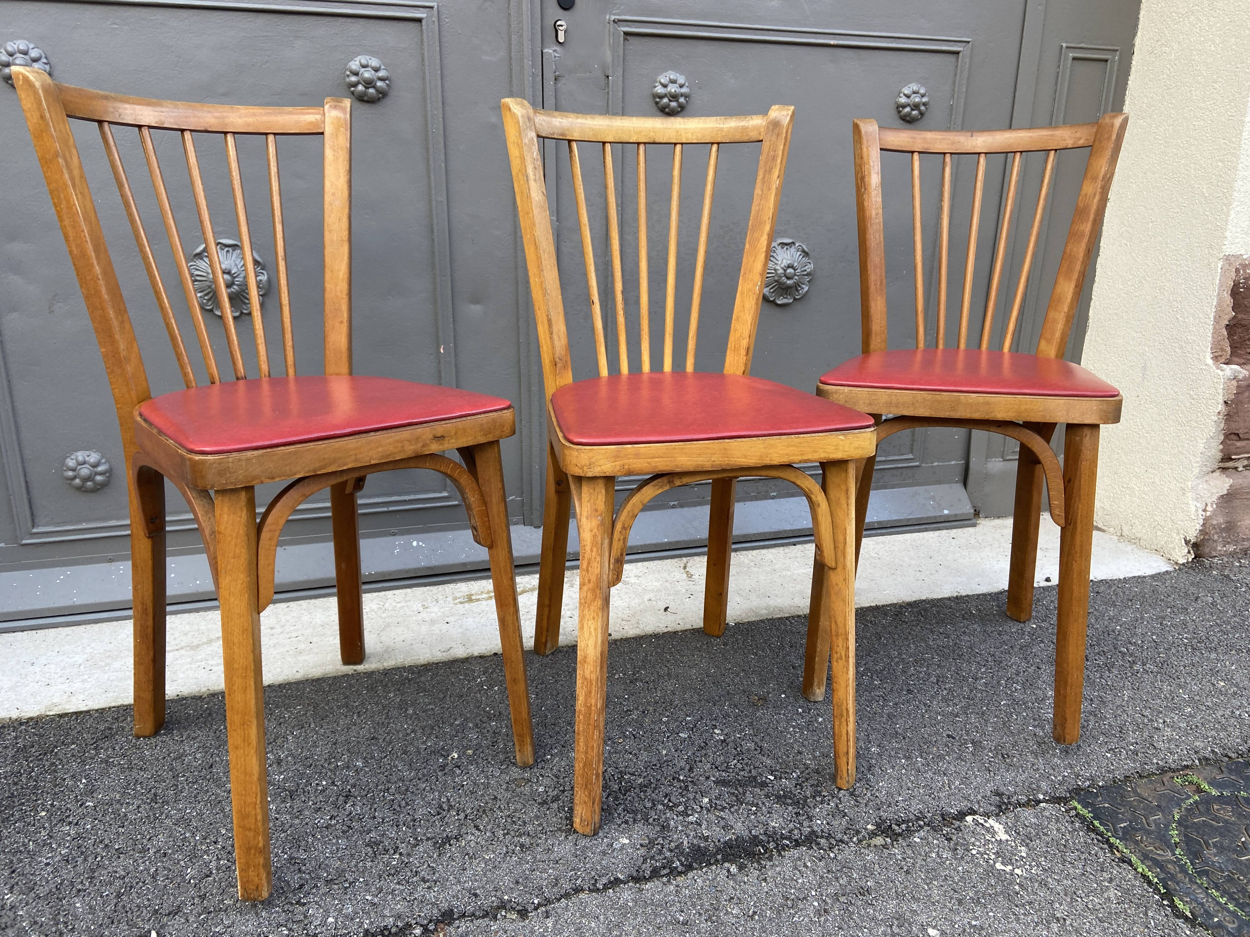 Set of 3 vintage chairs baumann 1960