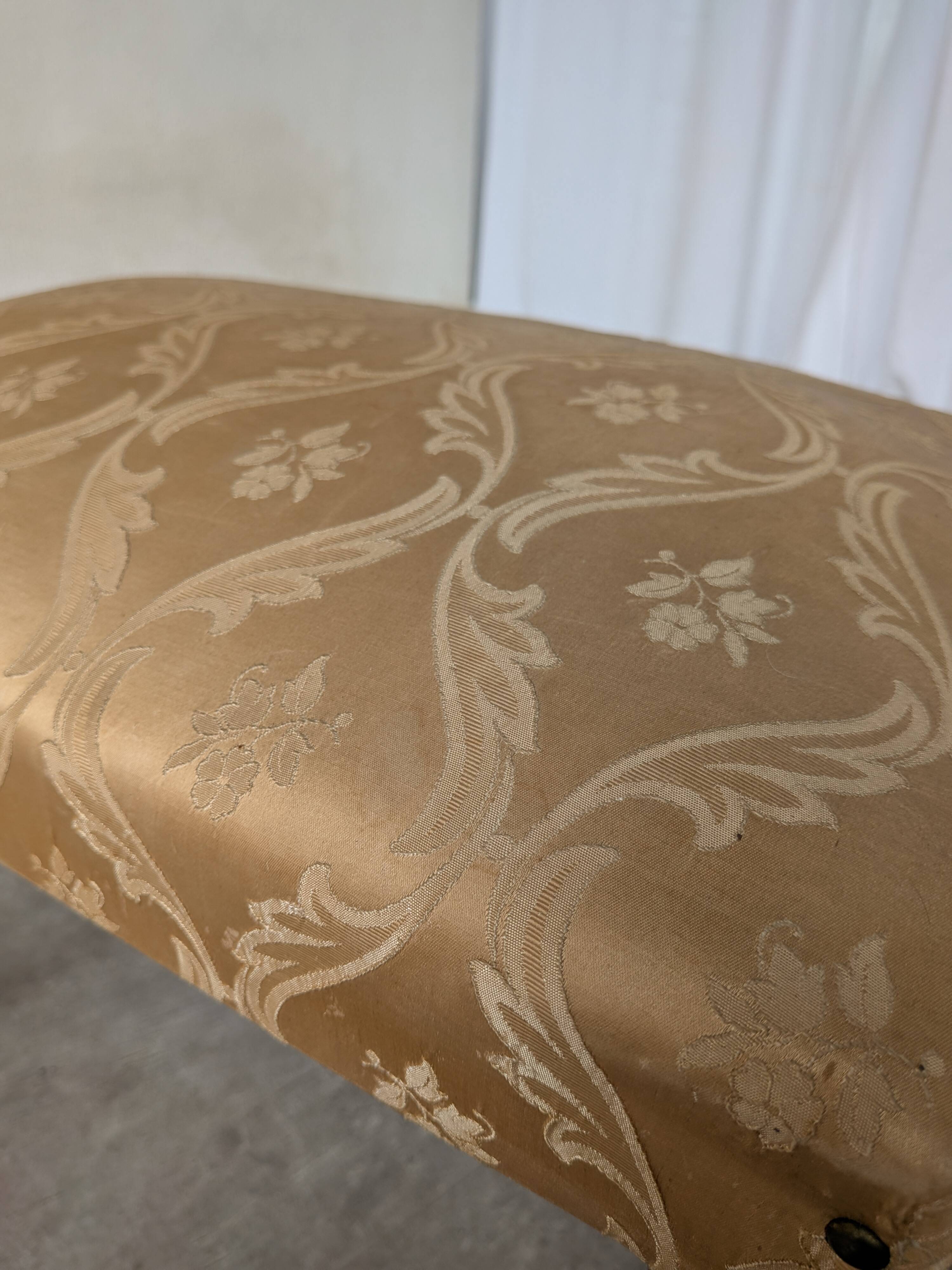 Vintage Gold Fabric Foot stool: Mid-Century Ottoman Tabure, 1970s