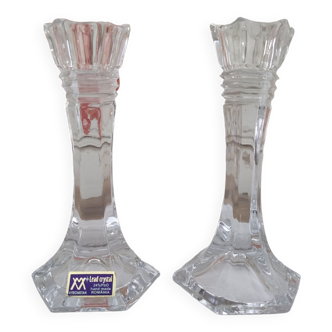 Set of 2 small Art Deco style candlesticks in Bohemian crystal