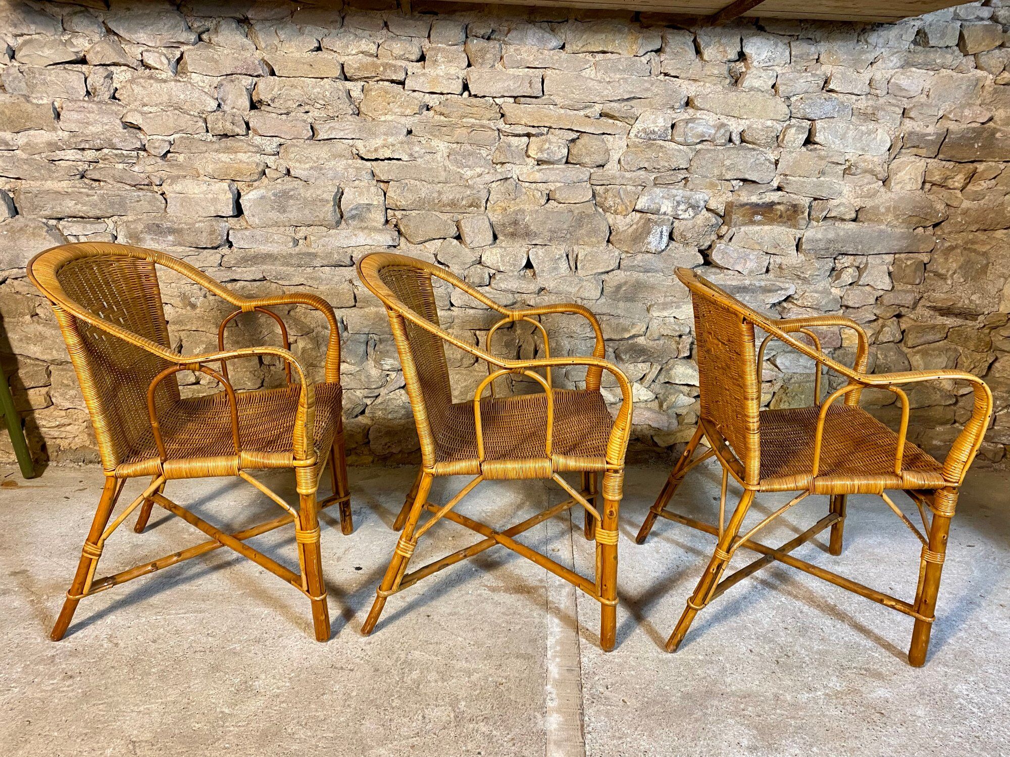 Trio armchairs rattan wicker