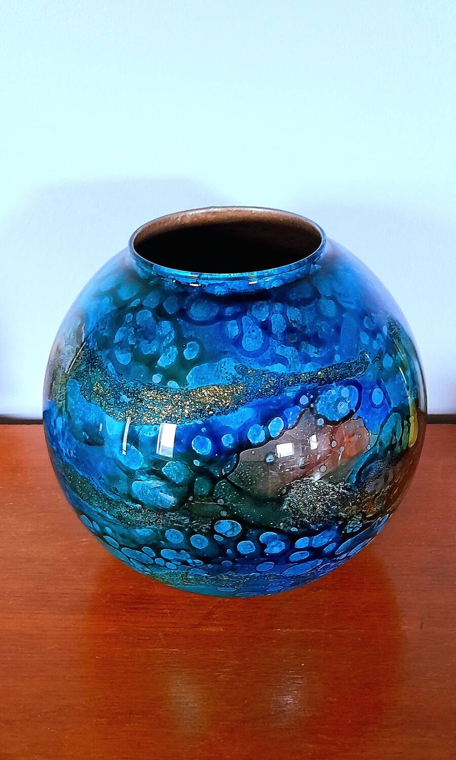 Lacquer vase on glass Jean Noël Bouillet 70s