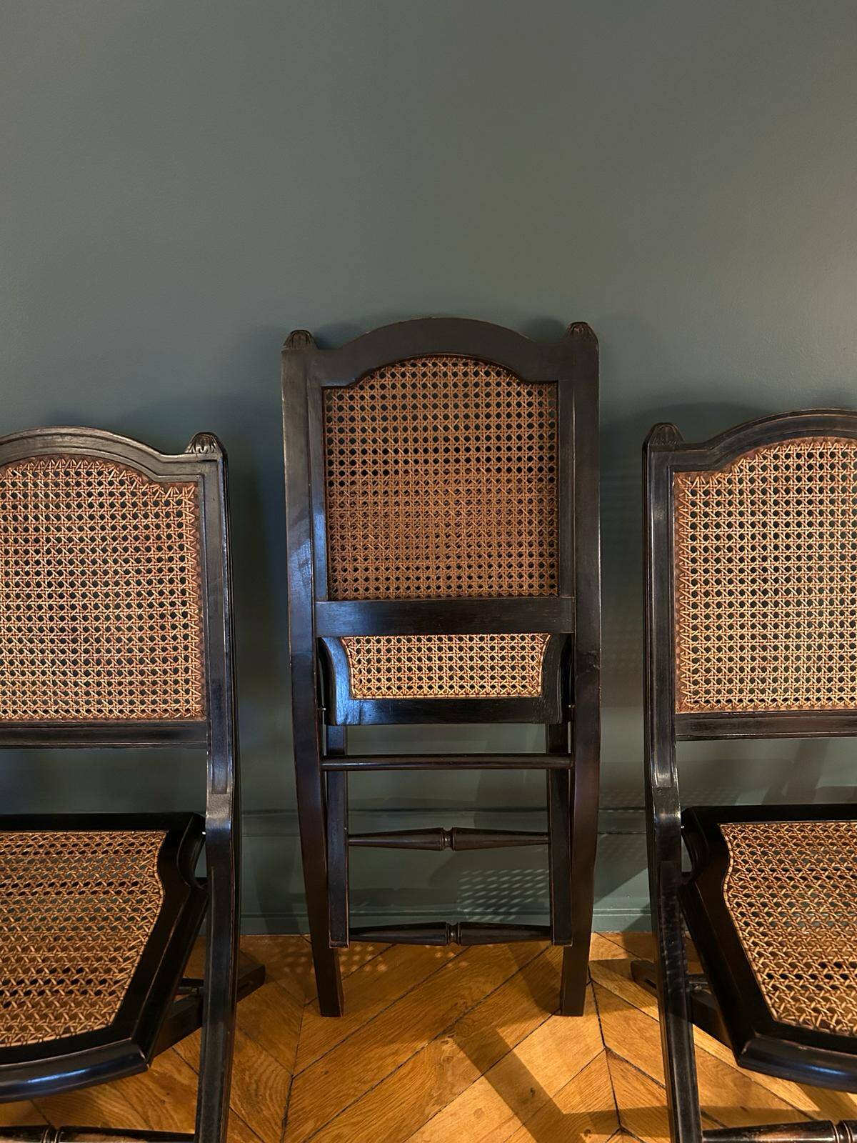 Set of 6 Roche Bobois folding chairs cannage dining room
