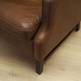 Fauteuil en cuir marron, design danois, années 1960, production: Danemark