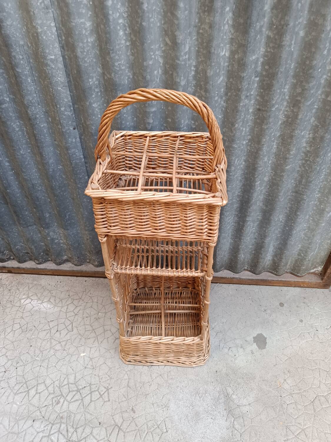 Vintage wicker bar basket bottle holder