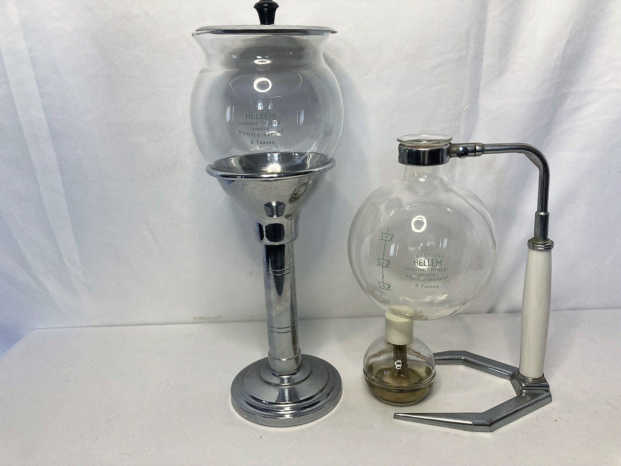 Vintage glass coffee maker pyrex chrome 8 cups Hellem circa 1950