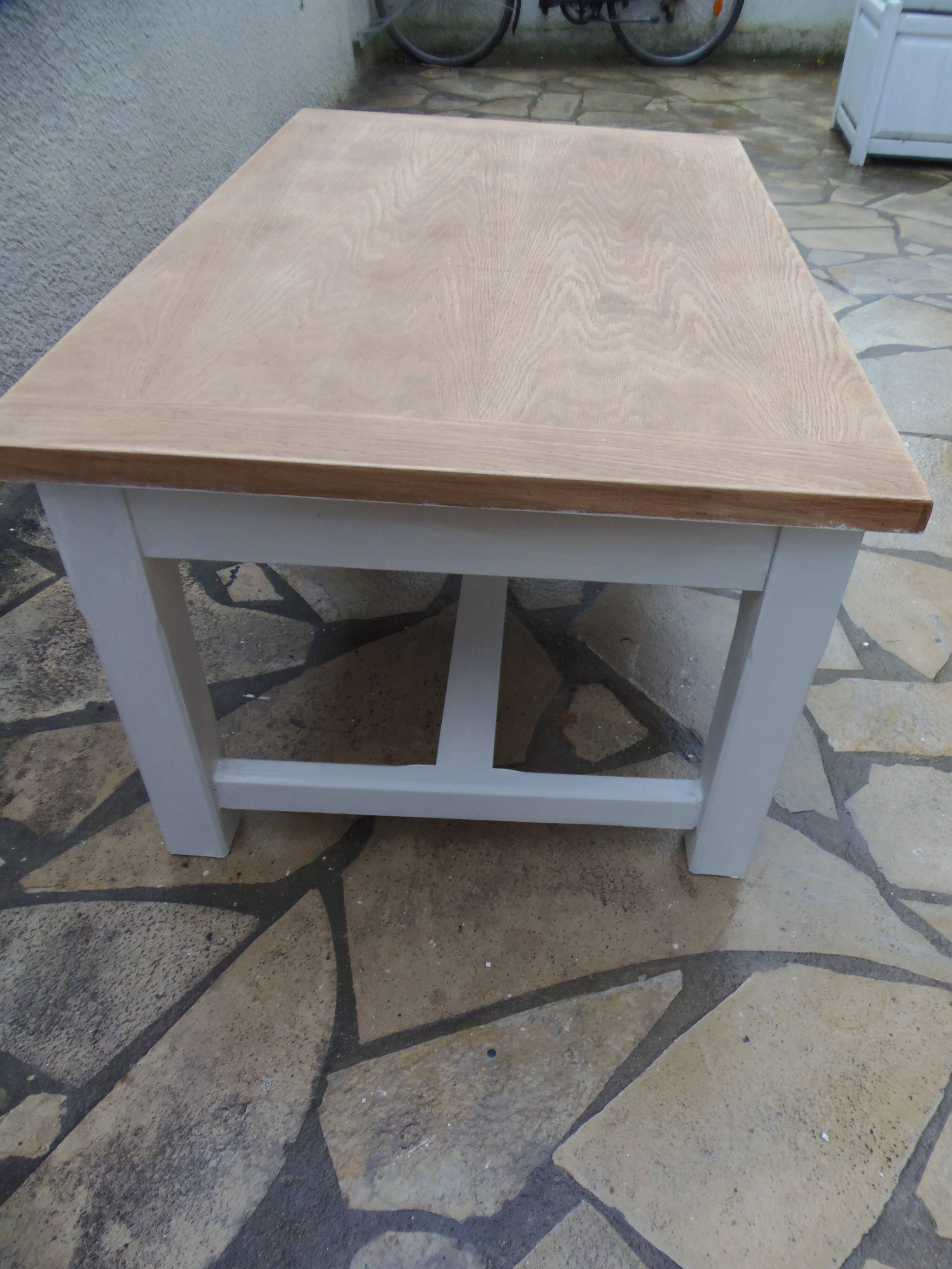 Coffee table made from a vintage farmhouse table, pearl legs.