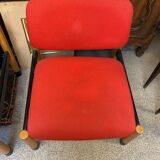 PAIR OF VINTAGE DESIGN ARMCHAIRS FROM THE 80S IN RED AND LIGHT BROS FABRIC