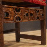 Antique Italian walnut armchair with red fabric from 19th century