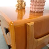 Teak ladekast met zwarte metalen grepen, tv meubel