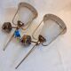 pair of wall-mounted torch lights corner 1950-1960 Arlus or Lunel glass metal
