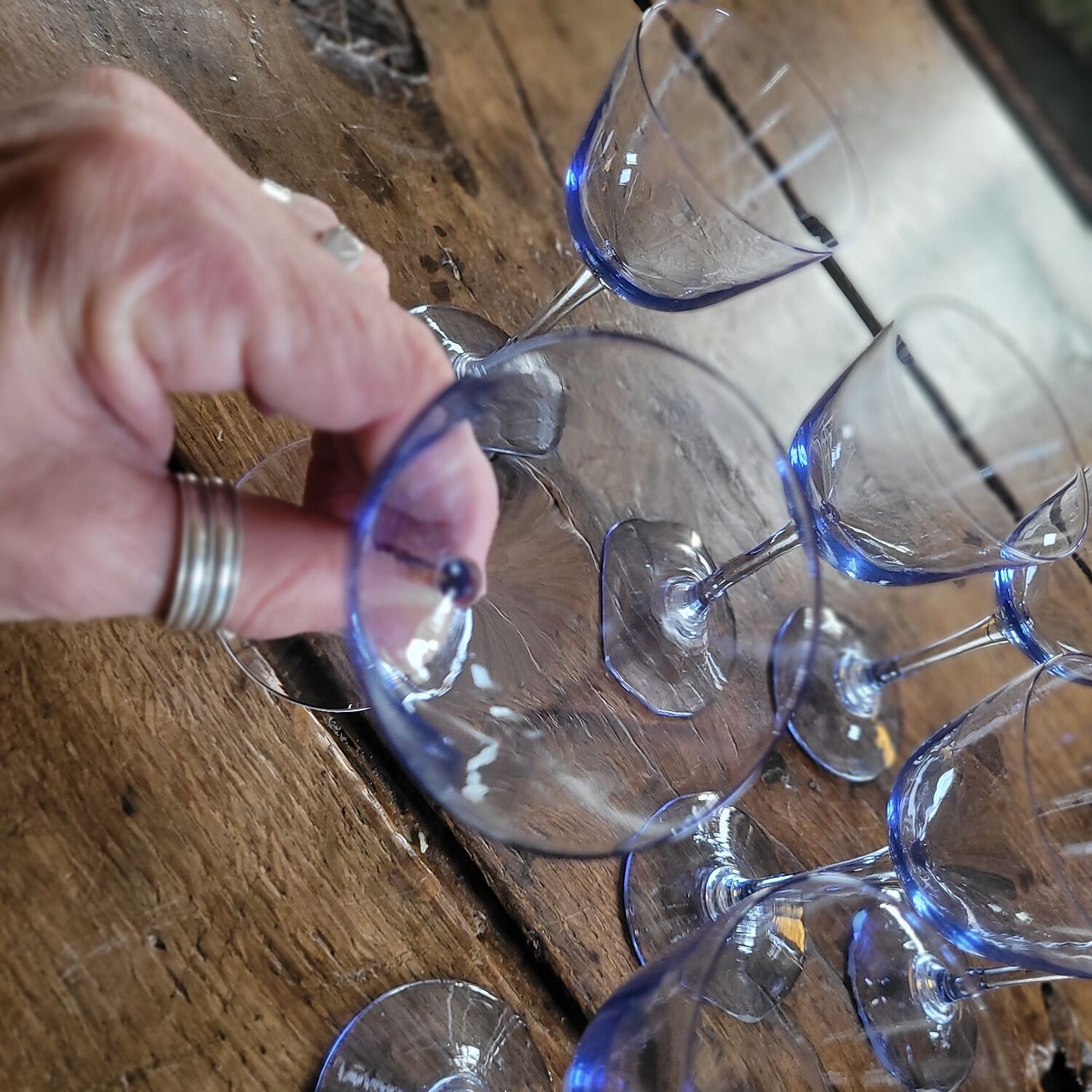 8 blue-tinted glass goblets – 1960s