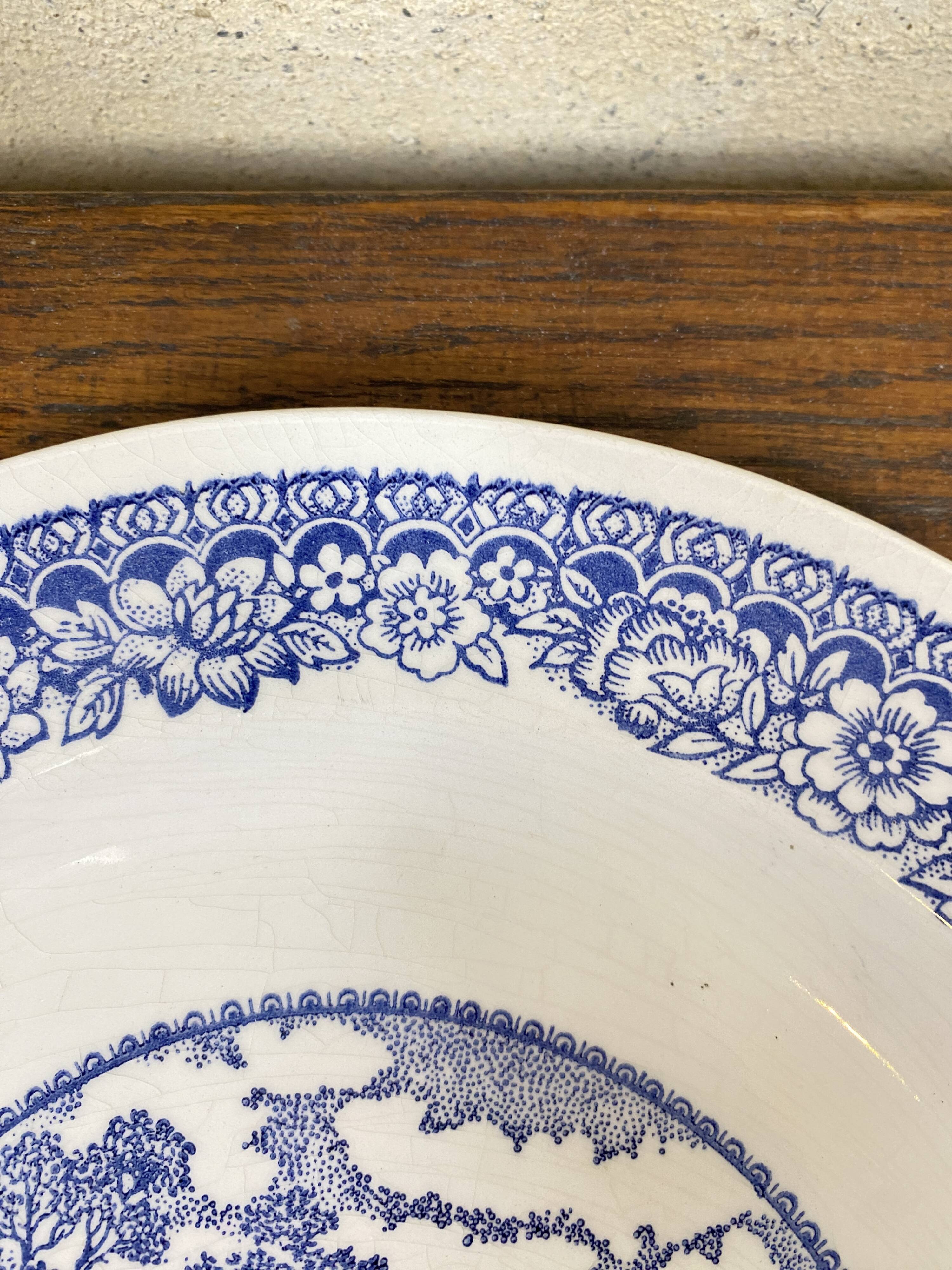 Large blue and white porcelain plate 20th art nouveau