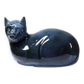 Rare large vintage blue cat in Virebent porcelain, 1970s-1990s.