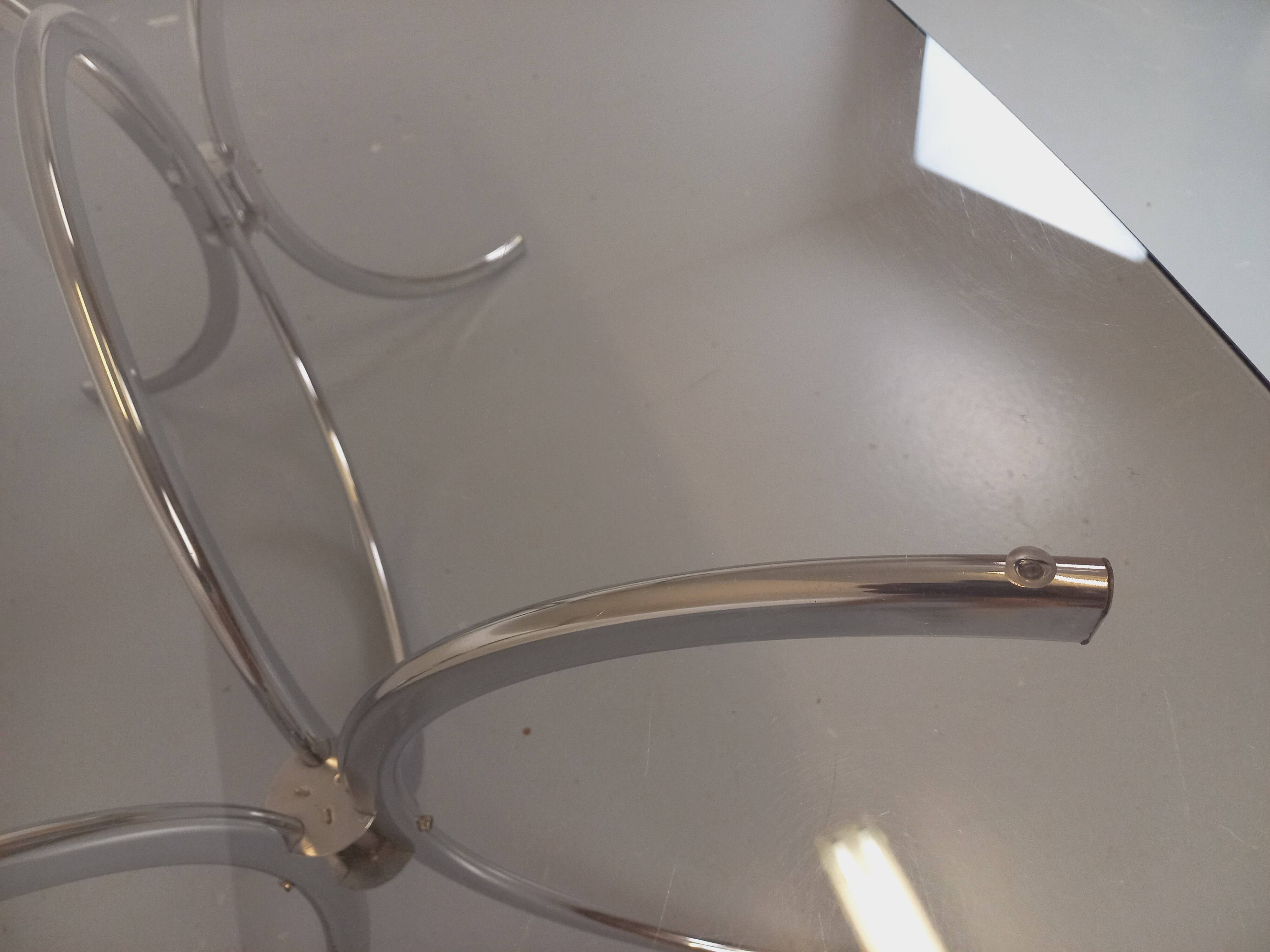 Vintage rectangular rounded dining table in smoked glass and chrome metal