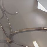 Vintage rectangular rounded dining table in smoked glass and chrome metal