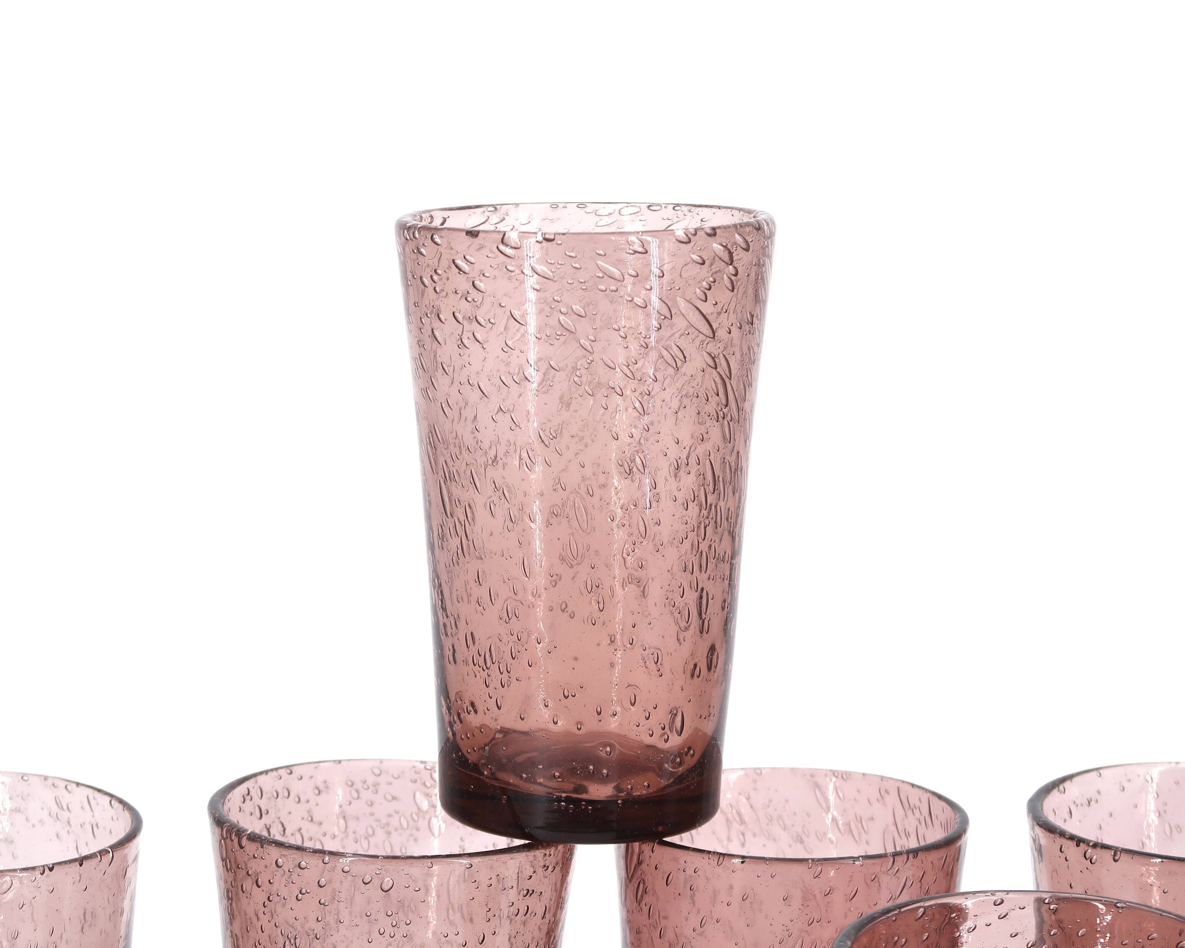 Six bubbled Biot glasses in purple glass, 1970s