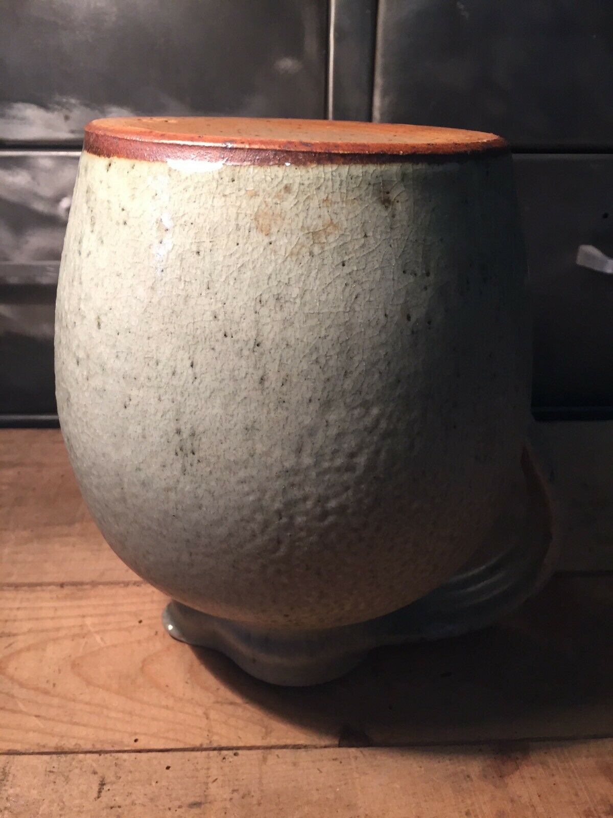 Pitcher in speckled gray enamelled sandstone signed