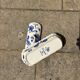 Antique butter dish in earthenware, blue and white floral decoration.